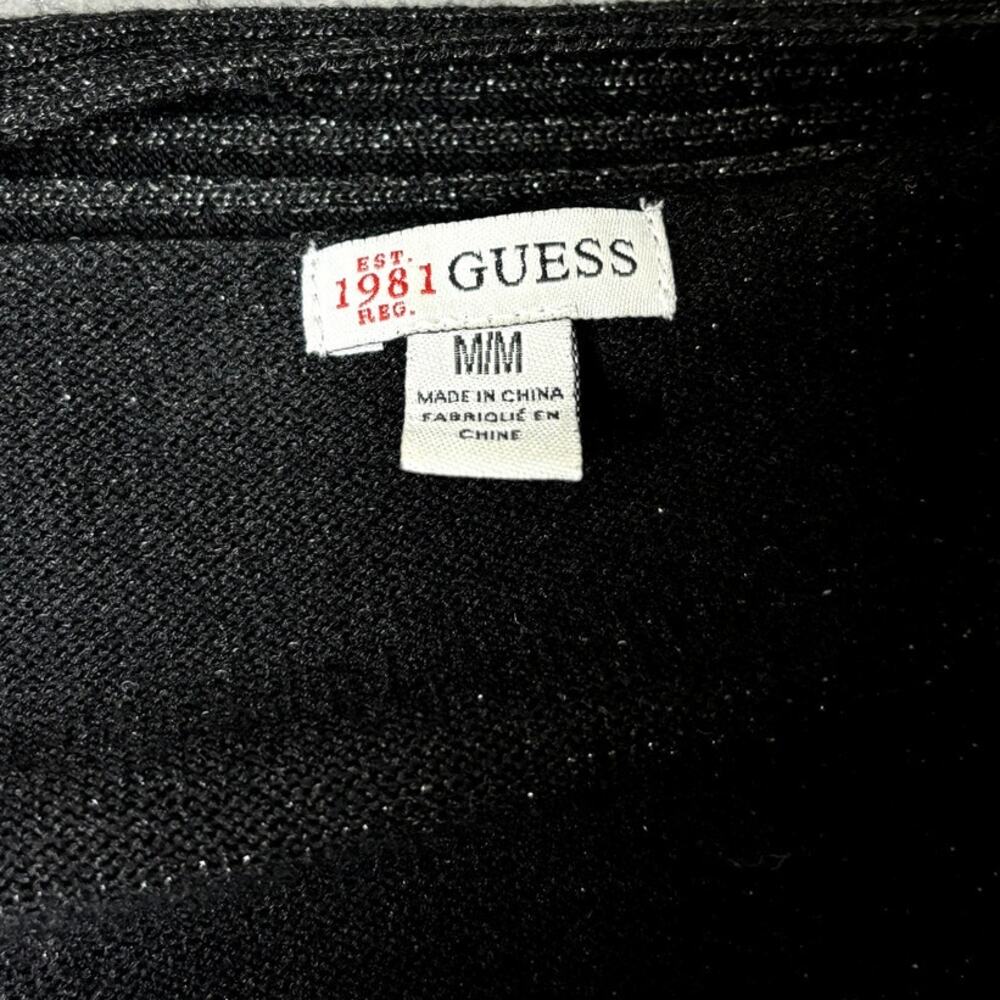 Guess Black Glitter Plunge Zip Wrap Knit Event Evening Holiday Party Sweater M - Picture 4 of 5